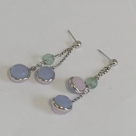 Elegant Blue Pink Green Crystal Sterling Silver Ball Stud Evening Drop Earrings - Picture 4 of 6